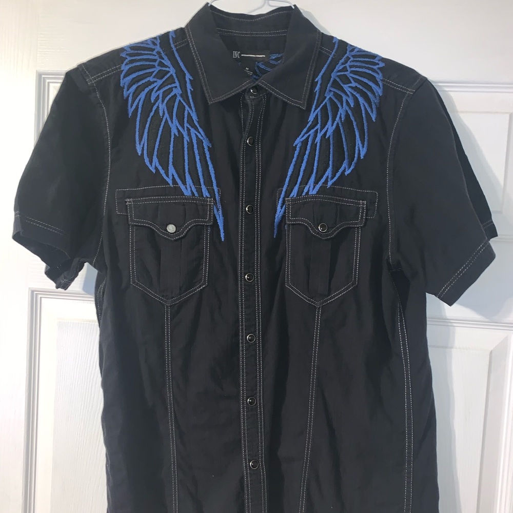 I-N-C Mens Denim Button Up Shirt deepblack